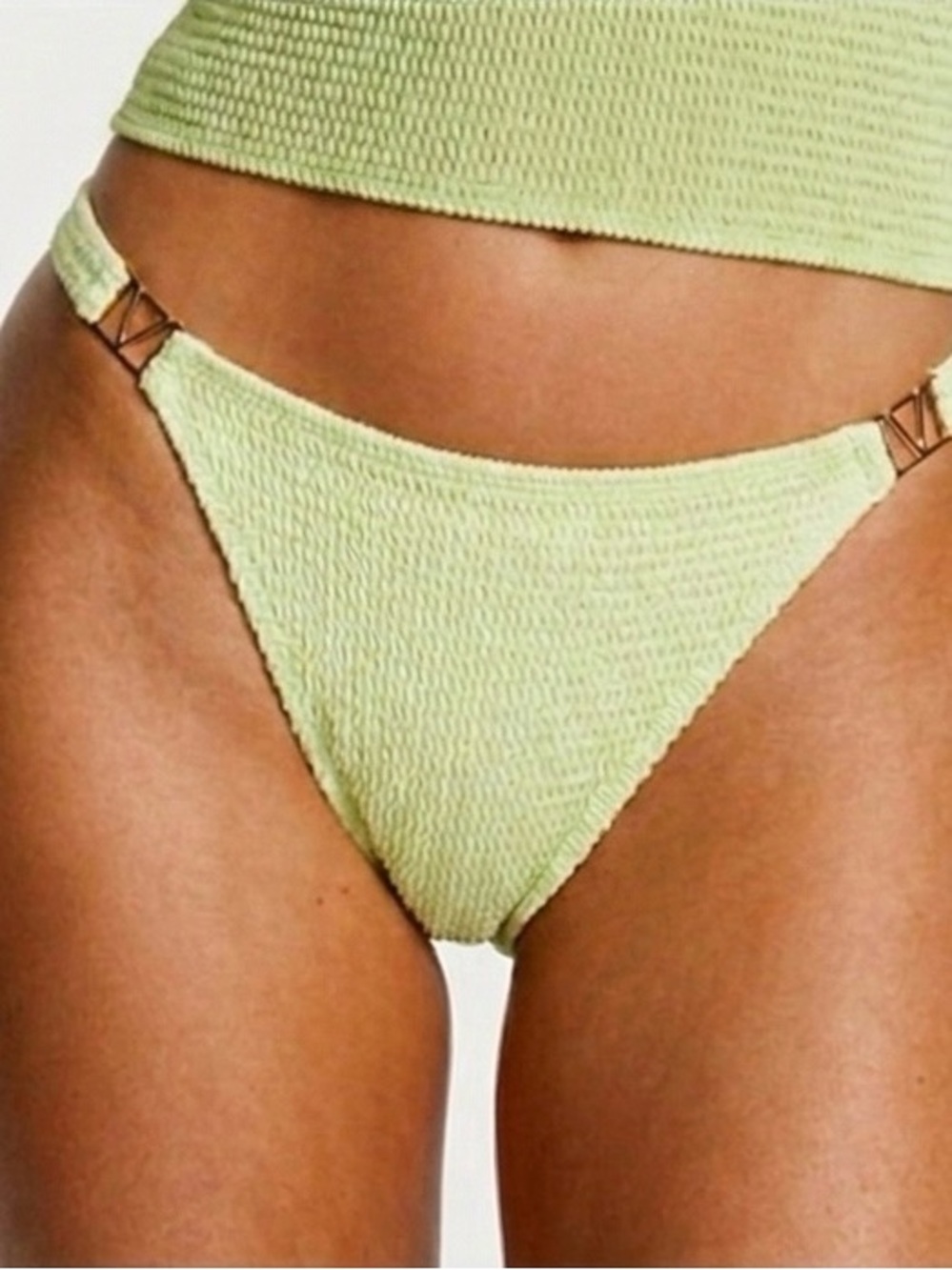 Victoria’s Secret The Wave Lime Green Ribbed
Bikini Bottom with Gold Decals